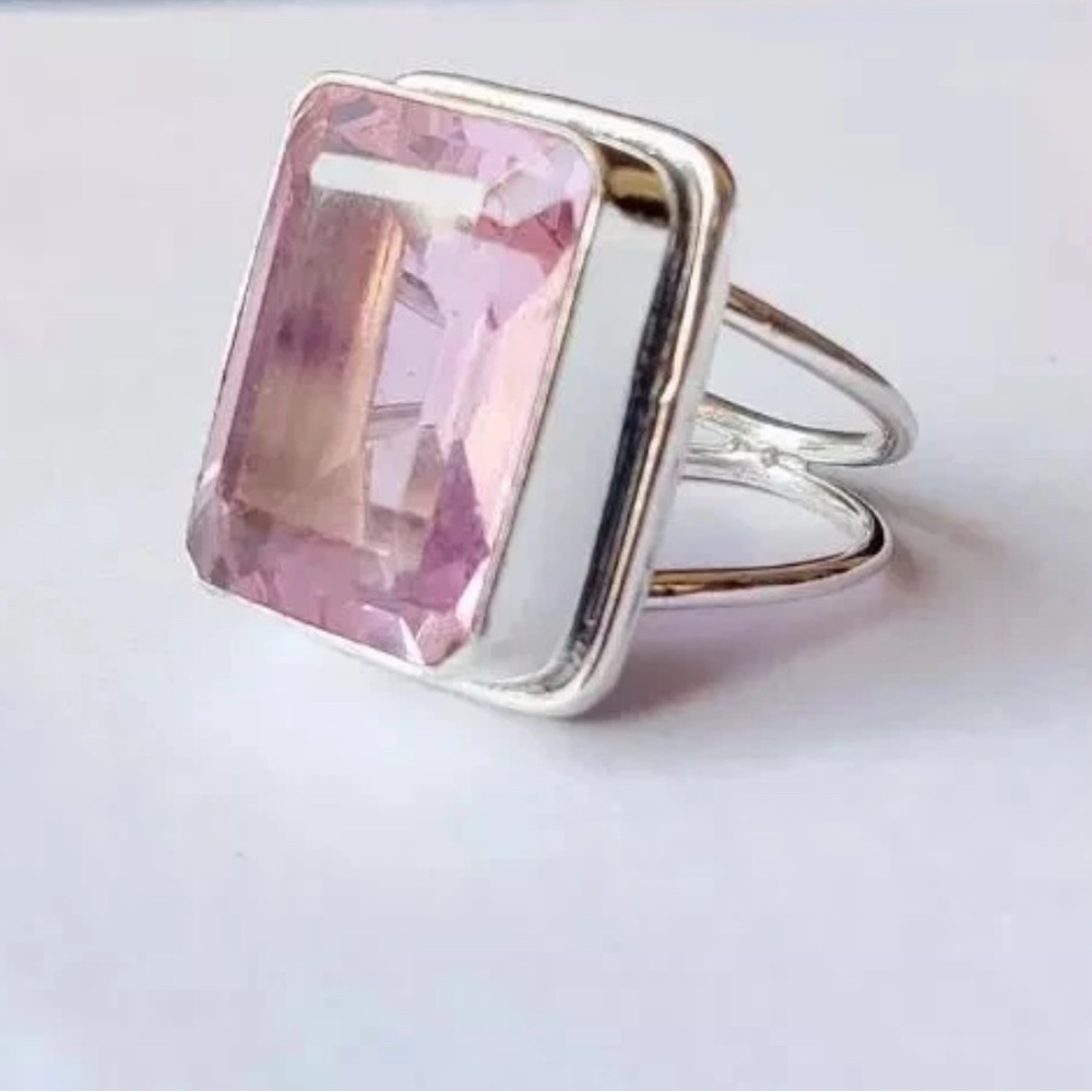 Size 12 Kunzite Gemstone 925 Sterling Silver Overlay Ring Handmade Ring